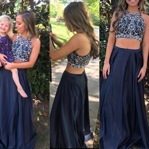 Blue 2 piece prom dress